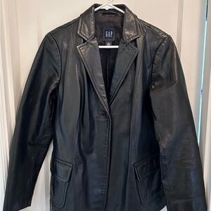 GAP Vintage Y2K Black Genuine 100% Leather Blazer Jacket Mid Length Women’s M